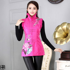 The new Chinese lady lady costume winter short coat embroidered cheongsam cotton vest vest vest cotton clothing S Claret