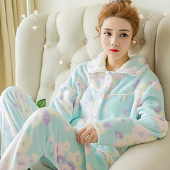 The winter season special offer Nightgown lovely long sleeved buttoned flannel pajamas thickened coral velvet suit Home Furnishing M Red small