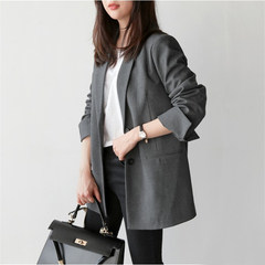2017 spring new girls small suit suit fashion all-match long sleeved casual and simple coat S gray