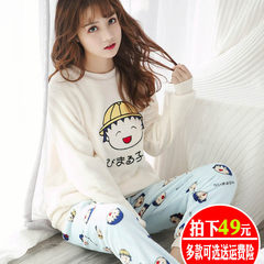 Pajamas female winter coral velvet version of fresh and sweet, students thickening lovely flannel home suit autumn and winter suits M Lace Pink