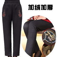 Every day in the elderly with special offer for the elderly female mother thickened cashmere trousers elastic waist pants size grandma Qiu dongkuan 3XL Great fortune embroidery
