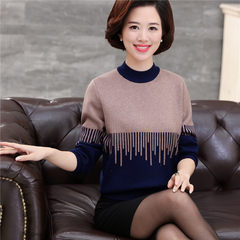 In elderly female autumn and winter sweater knitted shirt sleeve head thickened mother half all-match turtleneck jacket M recommends 90-110 Jin 7907 scarlet