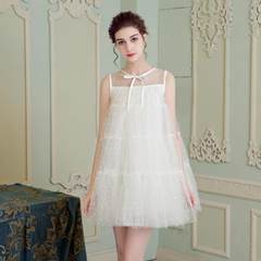 2018 spring and autumn wave gauze a word vest dress skirt female sleeveless dress sweet princess skirt 5XL white