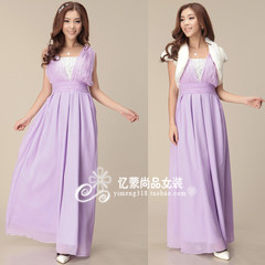 The pale lavender long lace stitching sweet stereo pleated short vest bridesmaid dress female small banquet L white