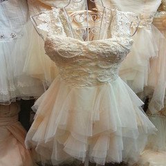 The new wedding bridesmaid dress vest dress strapless dress Tutu retro pearl embroidery clothing toast F Apricot