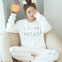 Coral Fleece Pajamas female winter sweet Korean head set thick flannel suit suit with cashmere Home Furnishing in autumn and winter [two sets automatically reduced 10 yuan] Pink