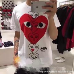 The new spring and summer love gold star with a short sleeved T-shirt Xinmian size loose men and women couples with children Baby [80] White [strings]