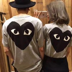 The new spring and summer love gold star with a short sleeved T-shirt Xinmian size loose men and women couples with children Baby [80] Gray [back big black heart]