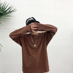 Autumn and winter wind based models all-match Korea INS Harajuku Street solid loose couple T shirt and sweater M Coffee