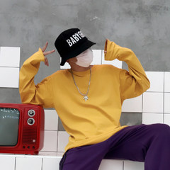 Autumn and winter wind based models all-match Korea INS Harajuku Street solid loose couple T shirt and sweater M yellow