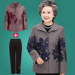 60-70 year old grandmother with autumn jacket in winter coat 80 elderly women thickened old clothes mother dress XL (85-100 Jin) Blue shirt + trousers