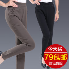 Mom autumn long pants pants size 2017 new middle-aged women 40 years old 50 autumn winter with cashmere L Khaki