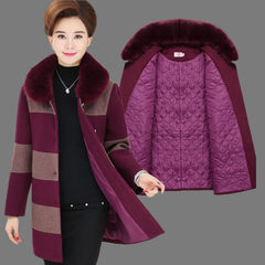 Mother dress winter wool tweed coat middle-aged lady thickened fur collar cashmere woolen coat size in the long section 2XL (111-125 Jin) Violet