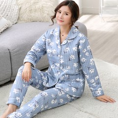 Every day, autumn and winter, middle-aged and elderly long sleeve air sandwich cotton cotton pajamas, women thickening mother home clothes XXXL code [160-180 Jin] X3863