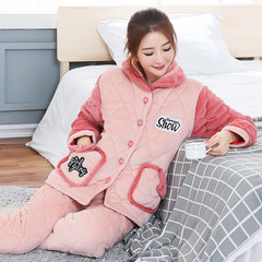 Special offer every day in winter thickening of three layer cotton pajamas female coral fleece jacket lovely flannel suit Home Furnishing M Eight thousand and eight