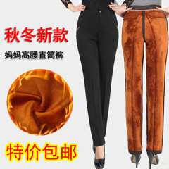 Straight middle-aged women's casual pants with cashmere in the elderly women's waist thickened cold autumn mother autumn pants 2 feet 4 (31 yards) The spring section darkkhaki FF send socks