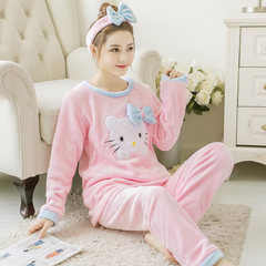 Cute Girls Pajamas coral fleece Flannel Suit thickened in autumn and winter can wear long sleeved women size Home Furnishing. S code (60-70 Jin) white