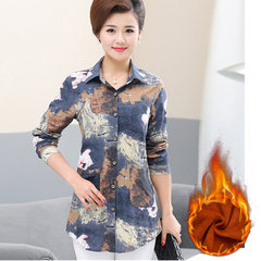 In older women's spring cotton or linen shirt in the long loose size middle-aged mom added thick long sleeved shirt fabric XL (90-105 Jin) gules