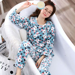 Coral flannel pajamas, cute summer dress, long sleeved home dress, cartoon students autumn winter suits L [no fading] honeydew