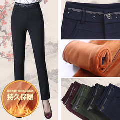 The spring and autumn winter new old pants waist and cashmere thickened middle-aged mother installed straight legged leisure pants 27 yards (waist 2 feet) Black thickening (winter)