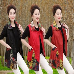 The middle-aged lady mother spring and vest in the long and thick cotton velvet vest vest 5XL[suggests 160-180 Jin Medium length with red velvet