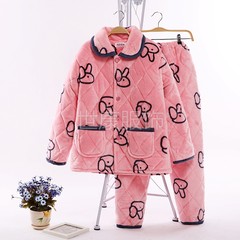Ms. Qiu thick long sleeved jacket winter pajamas quilted coral velvet warm size mink cashmere Home Furnishing suit L (157CM-162CM 95 Jin -120 Jin) Gray butterfly rabbit