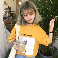 Summer dress Korean Harajuku lovers cute cartoon wind loose T-shirt sleeve jackets tide five students F yellow