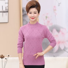 Older women fall solid new sweater 40-50 years old mother dress winter loose turtleneck knitted shirt 3XL [suggestion 130-150 Jin] Bright red