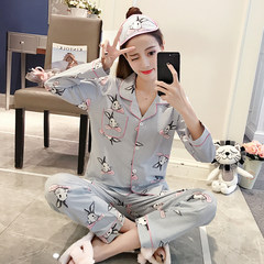 Female cotton long sleeved pajamas winter sweet spring big Korean lady cardigan loose suit Home Furnishing code M green