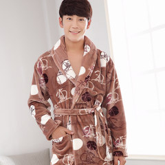 The winter men's robe male long thick flannel bathrobe Coral Fleece Pajamas bathrobe female lovers Ms. M Watermelon red cherry Floral