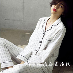 The autumn winter new long sleeved pajamas female cotton stripe cardigan can wear leisure suit and Home Furnishing. The original price is more than 100 yuan, rising at any time Grey cardigan