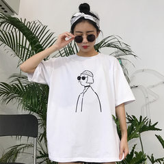 Summer dress Korean character printing simple cute cartoon short sleeved T-shirt coat loose couple tide M white
