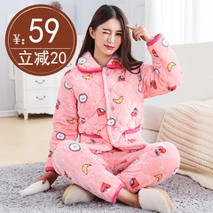 Coral Fleece Pajamas female winter thickening size Flannel Suit three Home Furnishing lovely loose layer warm cotton L suits 80-100 catties Little love