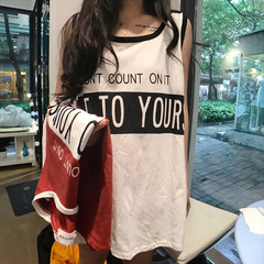 Korean women's summer sport wind BF loose sleeveless vest wear coat primer couple letters show thin F white