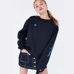 The Japanese version of the Champion champion female head sweater sweater loose male lovers neck long sleeved T-shirt bottoming S Arm print - dark blue