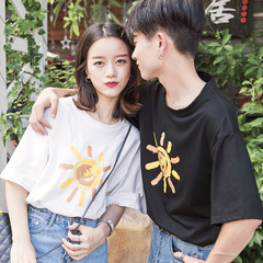Ulzzang honeymoon couples dress summer 2017 new Korean Short Sleeved T-shirt loose coat BF temperament class dress tide XS Solar white