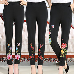 In the spring and autumn old folk style pants waist elastic panties embroidery thin leg pants outfit and Leggings XL is suitable for waist circumference 1 feet 9-2 feet 3 Flower number 1