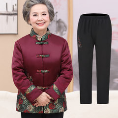 The old lady put grandma costume thick 60-80 year old female suit jacket cotton padded winter elderly 4XL recommends 130-140 Jin A red shirt with yellow Velvet Pants "
