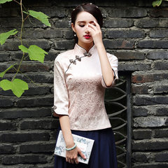 The modified cuff costume spa tea tea overalls Chinese female costume dress coat in autumn clothes M Light green