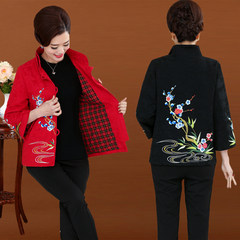 In older women's spring jacket 40-50-60 year old mother monkey Tangzhuang overcoat elderly female coat 3XL120 Jin -135 Jin Green Embroidered plum blossom
