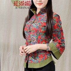 Ms. Tang Long Sleeved coat collar Chinese folk style dress coat China wind fall fashion 3XL gules
