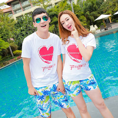 Beach 2017 seaside resort honeymoon couples dress summer beach summer beach pants suit and short sleeved T-shirt Female XXL [120-135 Jin] 922 coconut trees
