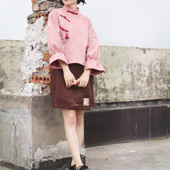 Cheongsam collar surplice pink peach costume fashion coat girl tassel original homemade Lantern Sleeve S-M Pink