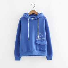 2017 new female hooded sweater with cashmere turtleneck and BF all-match Korean students loose couple T-shirt coat Single code blue