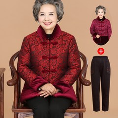 The elderly woman winter cotton clothes trousers suit 6070 year old grandmother costume 80 old lady cotton padded jacket 5XL (145-160 Jin) Golden Fleece peony red