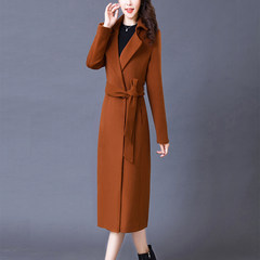 2017 new winter Korean girls cashmere coat long slim suit collar double breasted knee woolen coat 3XL Caramel color