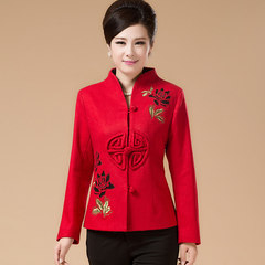 Spring and autumn and winter a middle-aged female female costume new dress jacket wedding mother dress in old female costume shirt Size smaller, suggest big one Bright red
