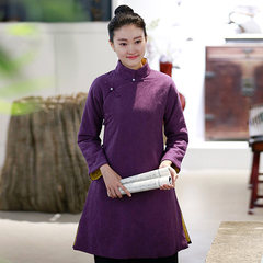 The wind in autumn and winter coat suits the Chinese tea Zen Zen clothing female dress Tang suit jacket winter clothes coat jacket S Purple 2