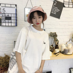 Korean women's Harajuku lovers summer wind behind letters T-shirt BF wind loose coat T-shirt students F white