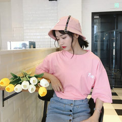 Korean women's Harajuku lovers summer wind behind letters T-shirt BF wind loose coat T-shirt students F Pink